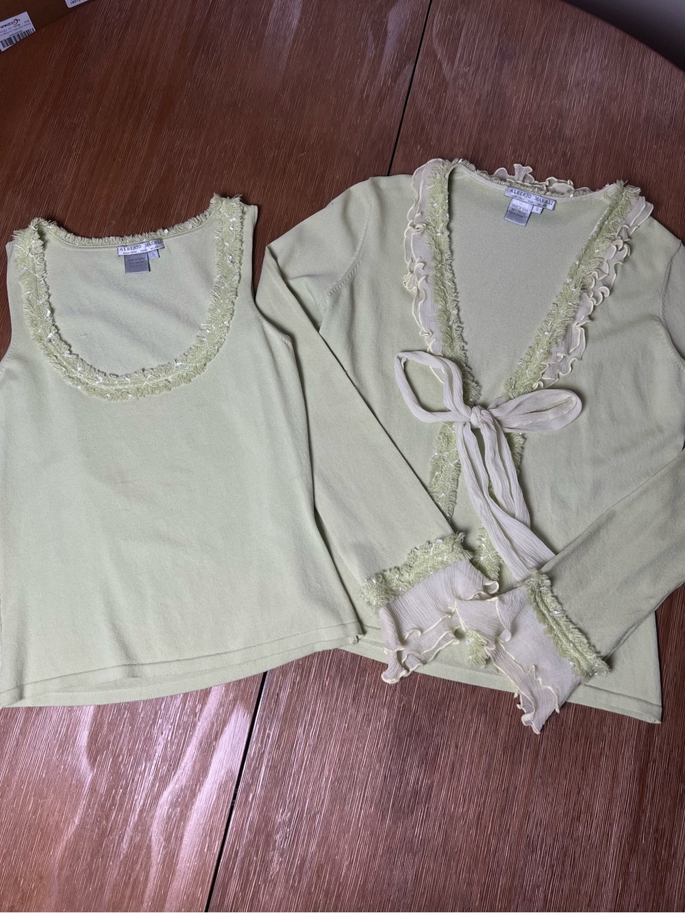 Alberto Makali Pale Green Tank & Tie-Front Cardigan Set